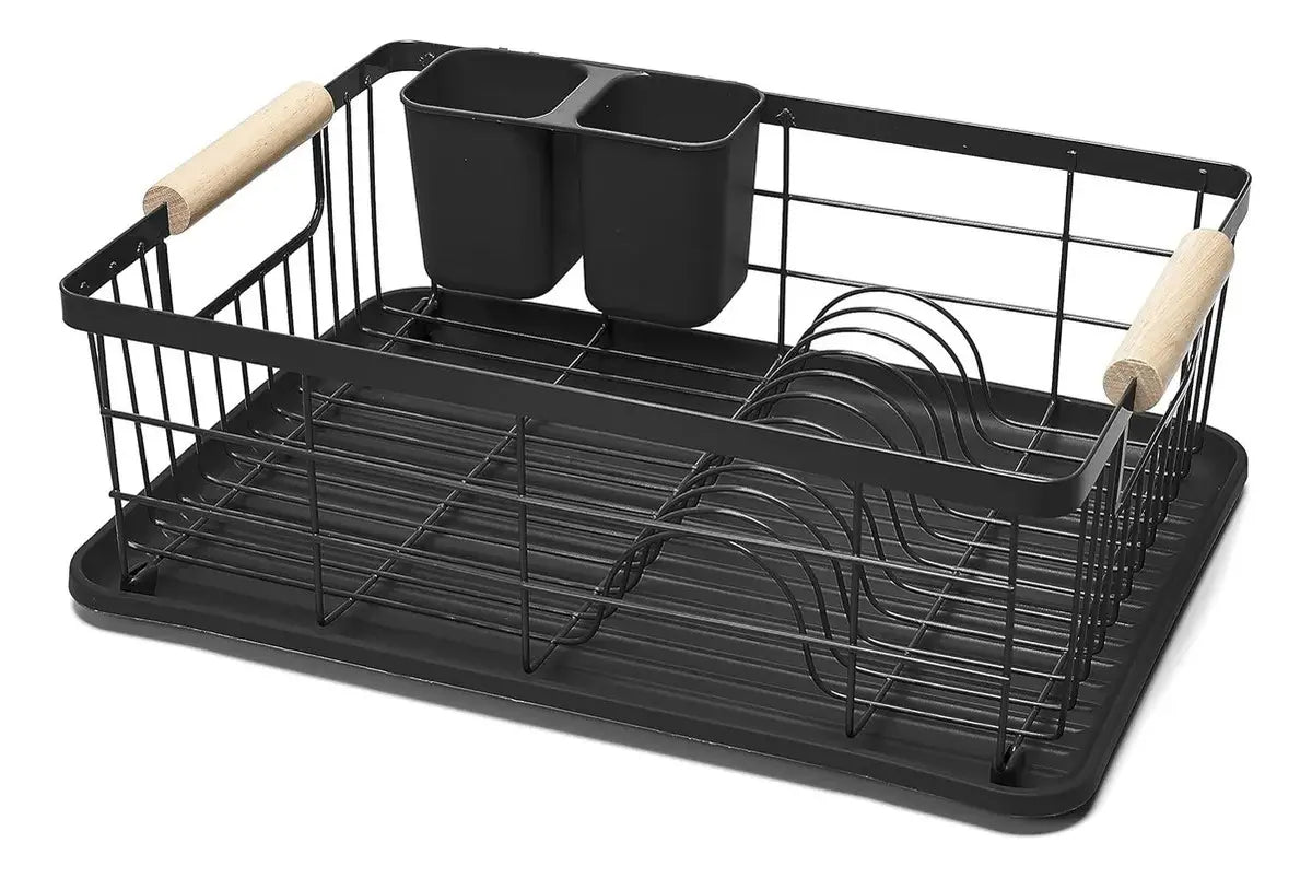 Escurridor Secaplatos Platos Cubiertos Acero Negro Cocina Organizador Vajilla Porta Cubiertos Compacto Resistente Diseño Moderno Levys Bazar Negro