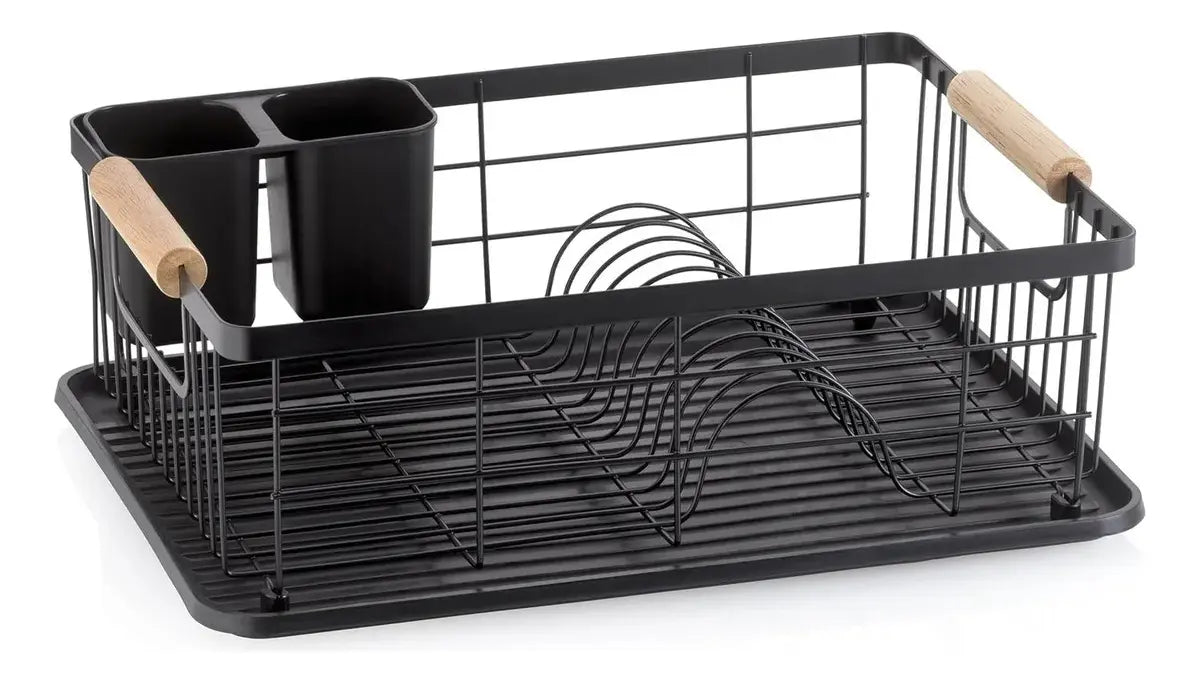 Escurridor Secaplatos Platos Cubiertos Acero Negro Cocina Organizador Vajilla Porta Cubiertos Compacto Resistente Diseño Moderno Levys Bazar Negro