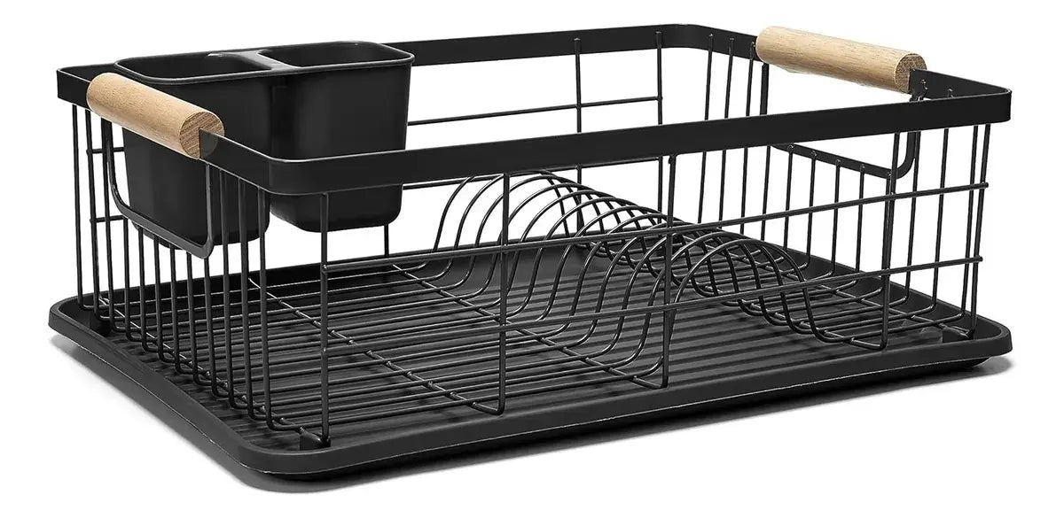 Escurridor Secaplatos Platos Cubiertos Acero Negro Cocina Organizador Vajilla Porta Cubiertos Compacto Resistente Diseño Moderno Levys Bazar Negro