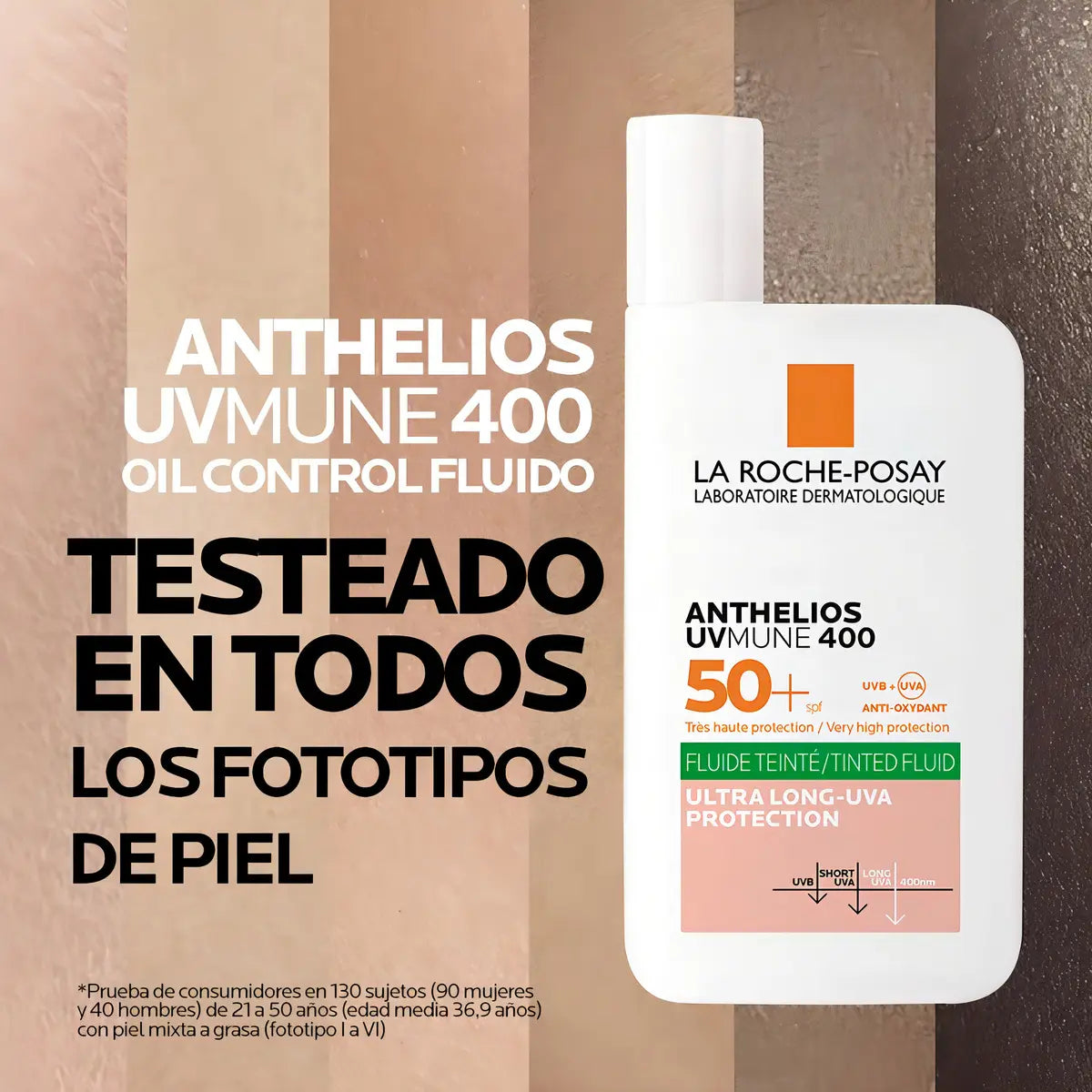 La Roche-Posay Anthelios UVMune 400 Oil Control Fluido FPS50+ Con Color, Protector Solar, 12 Horas de Protección con Efecto Matificante, Control de Exceso de Grasa en la Piel, Acabado Seco, 50 ml