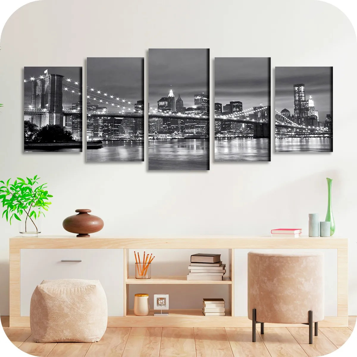 Cuadro Puente The Brooklyn New York Triptico Poliptico Moderno Decoracion Escalonado Escala De Grises Negro