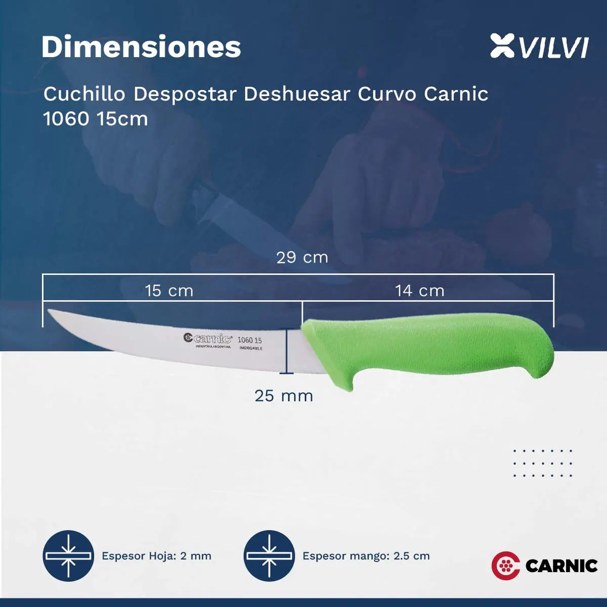 Cuchillo Despostar Curvo Carnic Acero Inoxidable 1060 15cm F Color Verde
