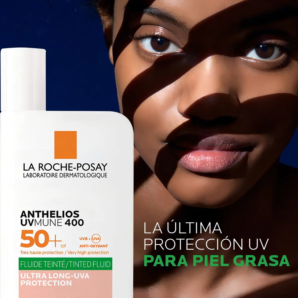 La Roche-Posay Anthelios UVMune 400 Oil Control Fluido FPS50+ Con Color, Protector Solar, 12 Horas de Protección con Efecto Matificante, Control de Exceso de Grasa en la Piel, Acabado Seco, 50 ml