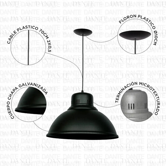 Lampara Colgante Campana Galponera Vintage Industrial Ø40 Cm