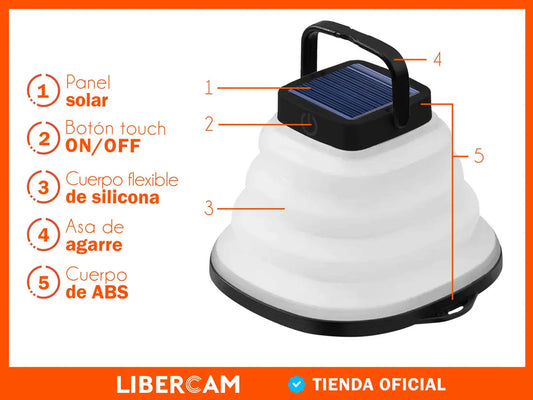 Lampara Linterna Solar Camping Plegable Libercam Rlample-01 Carga Solar Negro