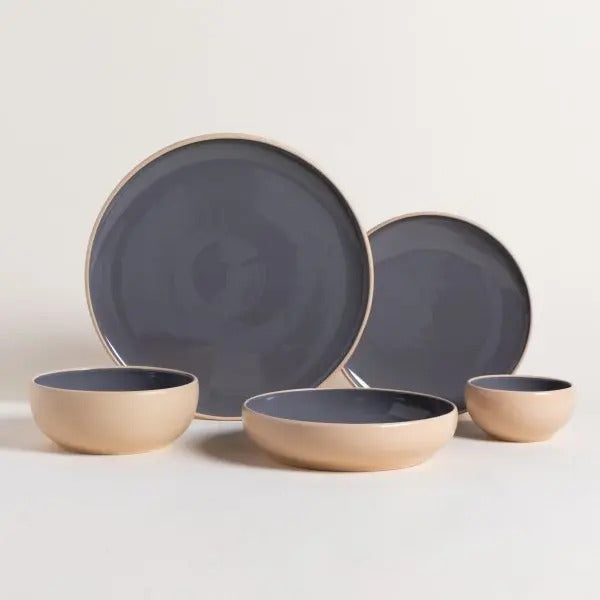 Plato Postre Korba Gris Oscuro Brillante Con Beige 20 Cm