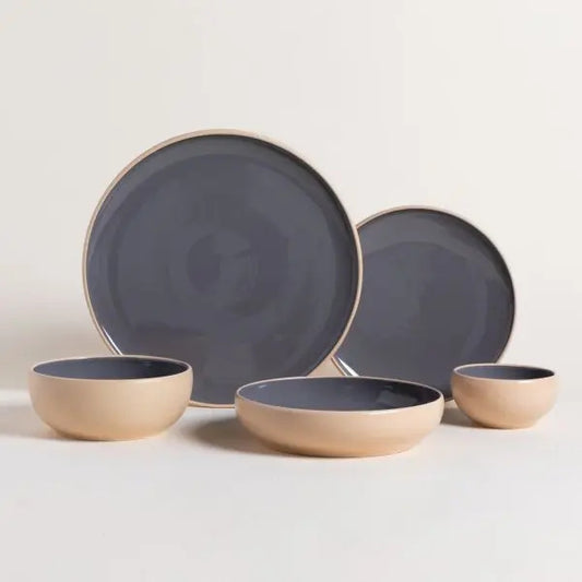 Plato Postre Korba Gris Oscuro Brillante Con Beige 20 Cm