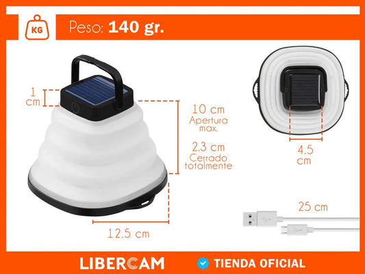 Lampara Linterna Solar Camping Plegable Libercam Rlample-01 Carga Solar Negro