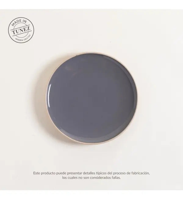 Plato Postre Korba Gris Oscuro Brillante Con Beige 20 Cm