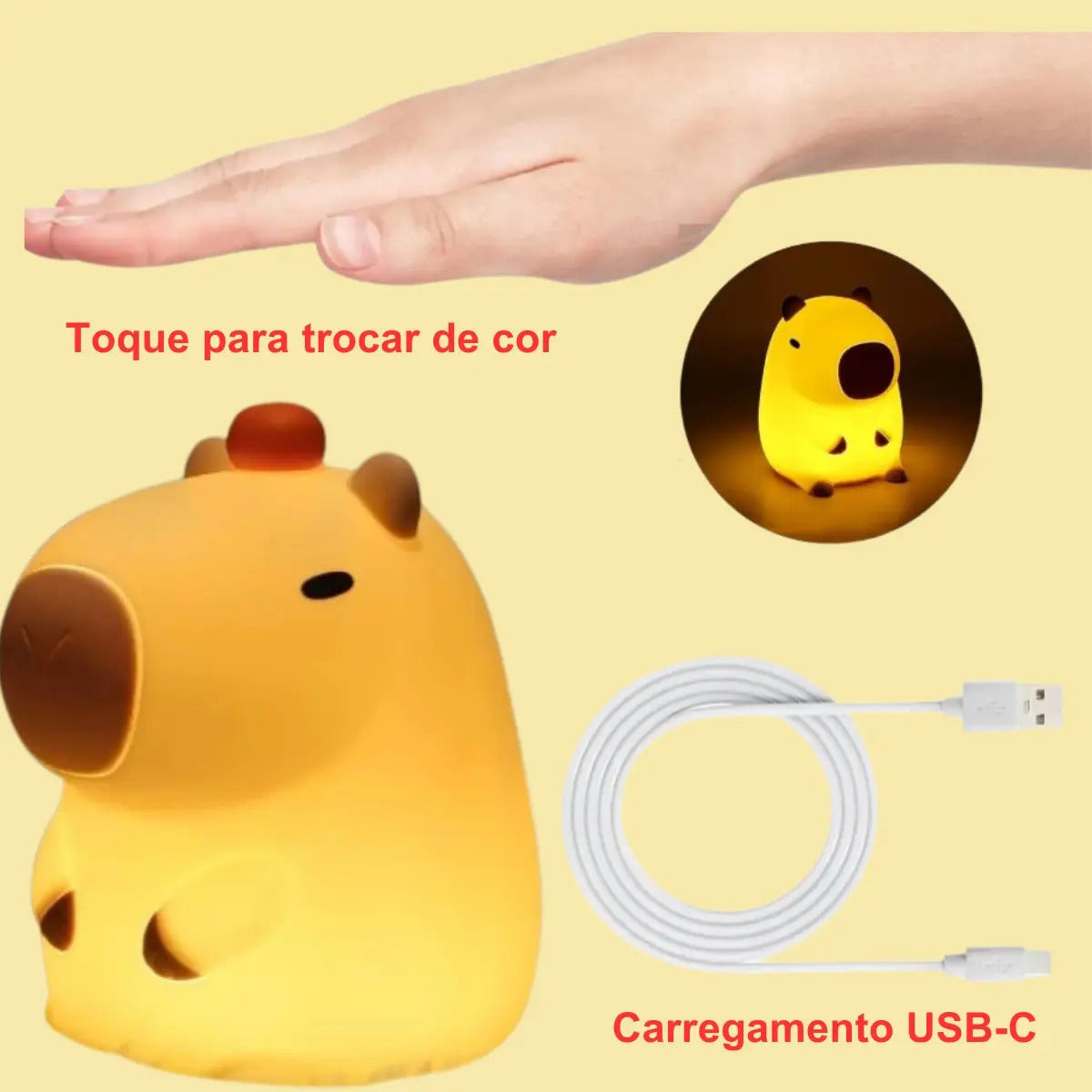 Lámpara Velador RelexTech LED Capibara Carpincho RGB USB Recargable