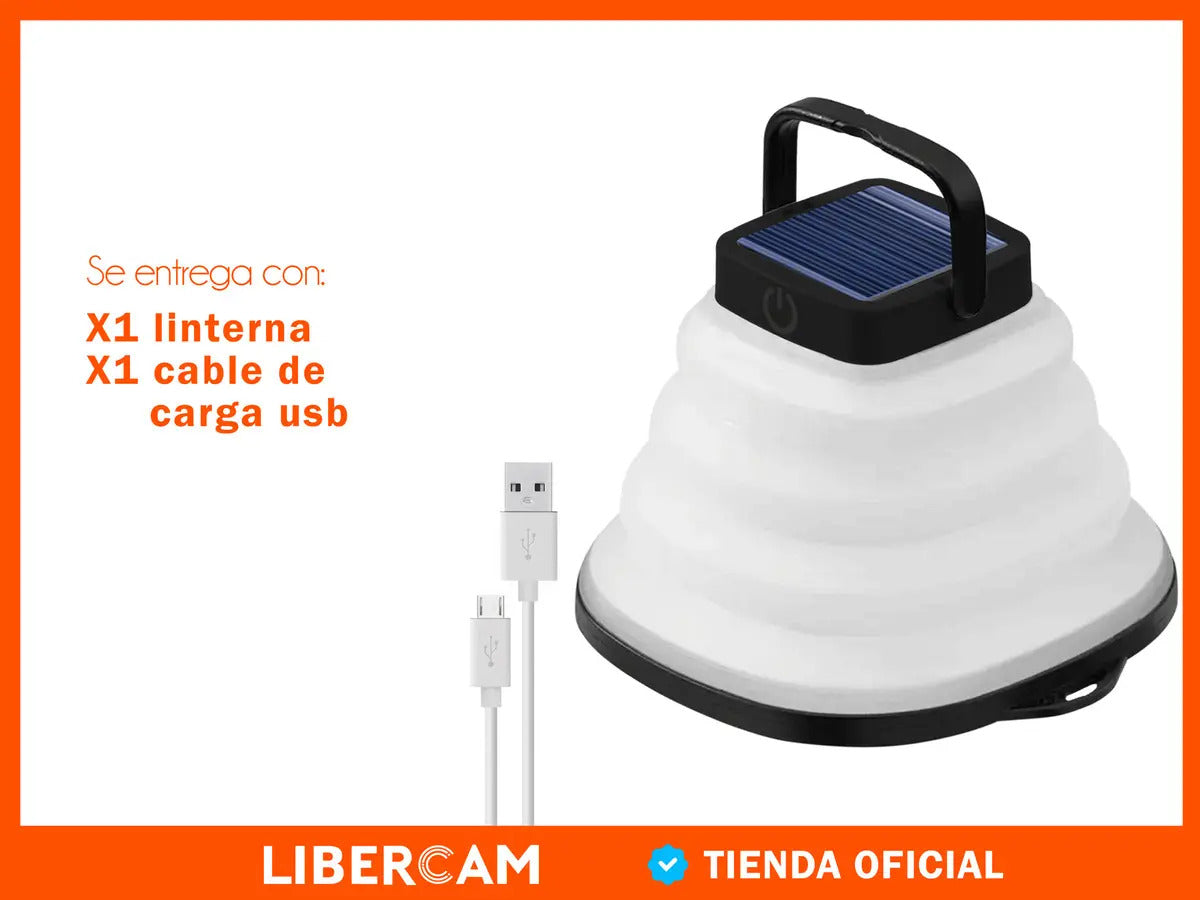 Lampara Linterna Solar Camping Plegable Libercam Rlample-01 Carga Solar Negro