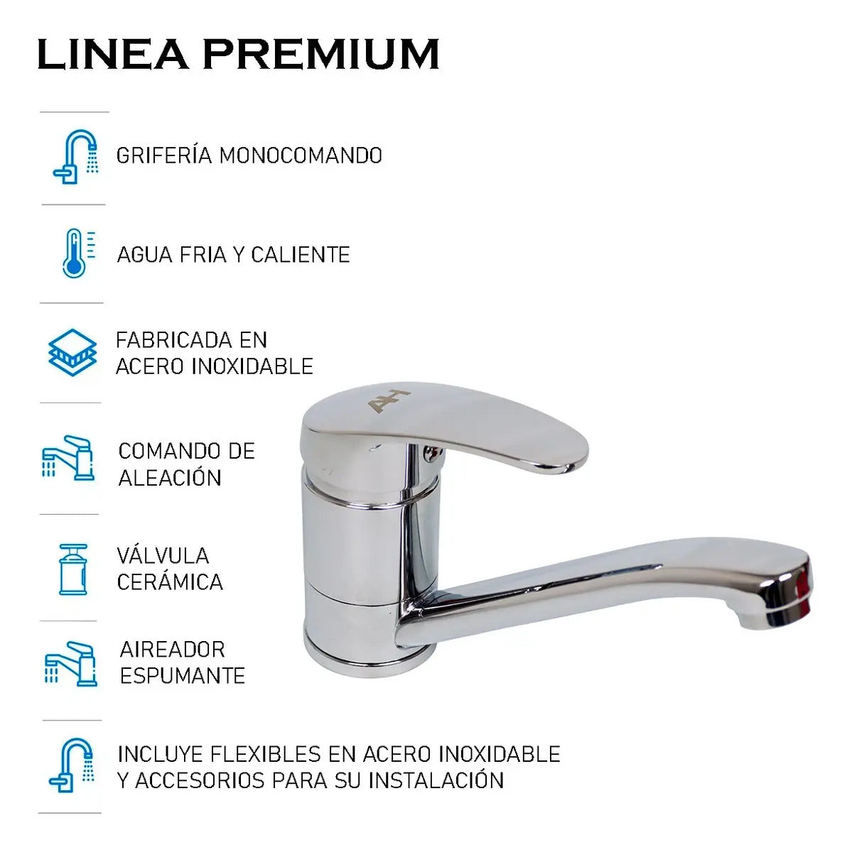 Griferia Mesada Monocomando Ah Home Canilla Cocina Baño Ah07 Acabado Brillante Color Plateado