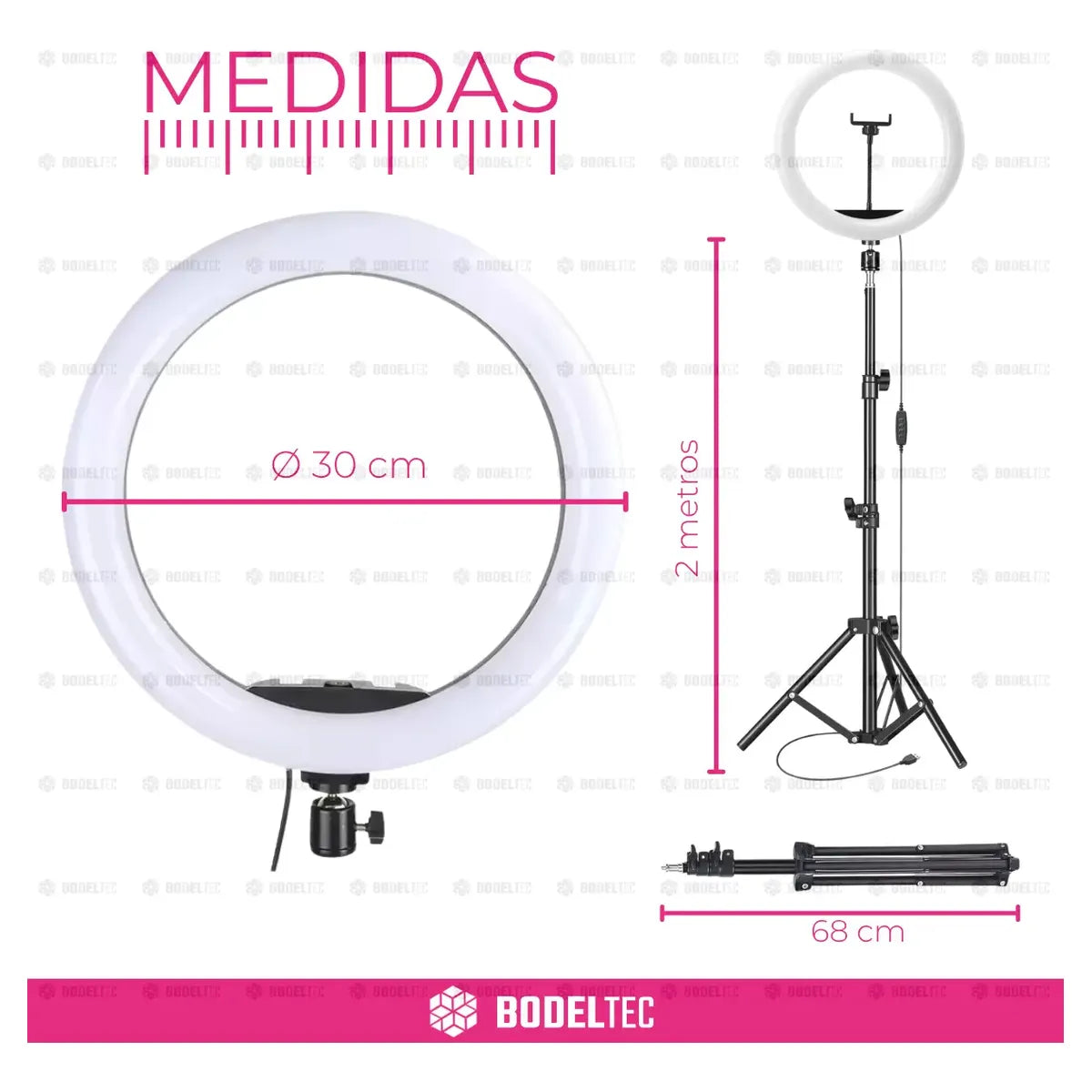Aro De Luz Led Bodeltec 30cm Con Trípode Extensible 2 Metros