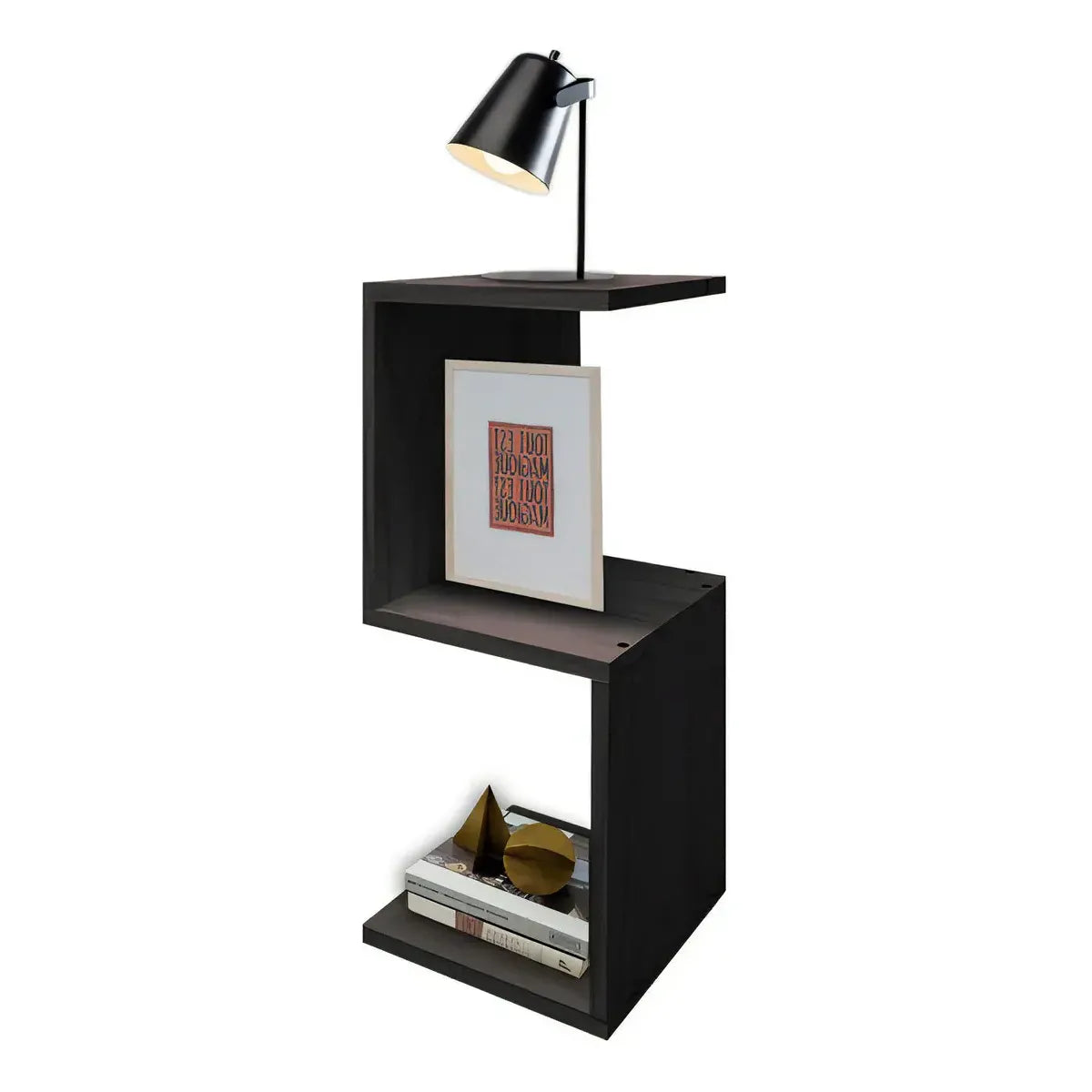 Mesa De Luz 3 Estantes Sajo Para Dormitorio Moderna Color Negro