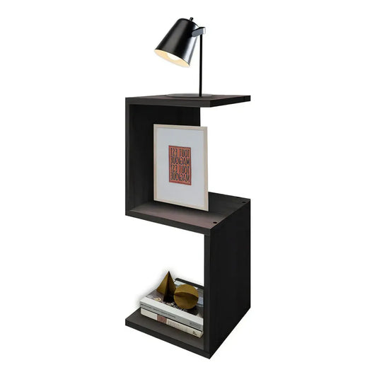 Mesa De Luz 3 Estantes Sajo Para Dormitorio Moderna Color Negro