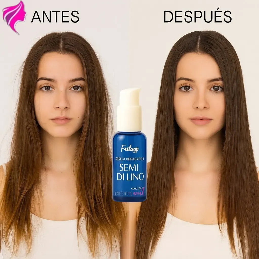 Serum Reparador Semi Di Lino Frilayp X50cc Repara Puntas Reconstruye Fibra Capilar Hidrata Suaviza Nutre Humecta - Ideal Uso Profesional Salon Belleza Peluqueria