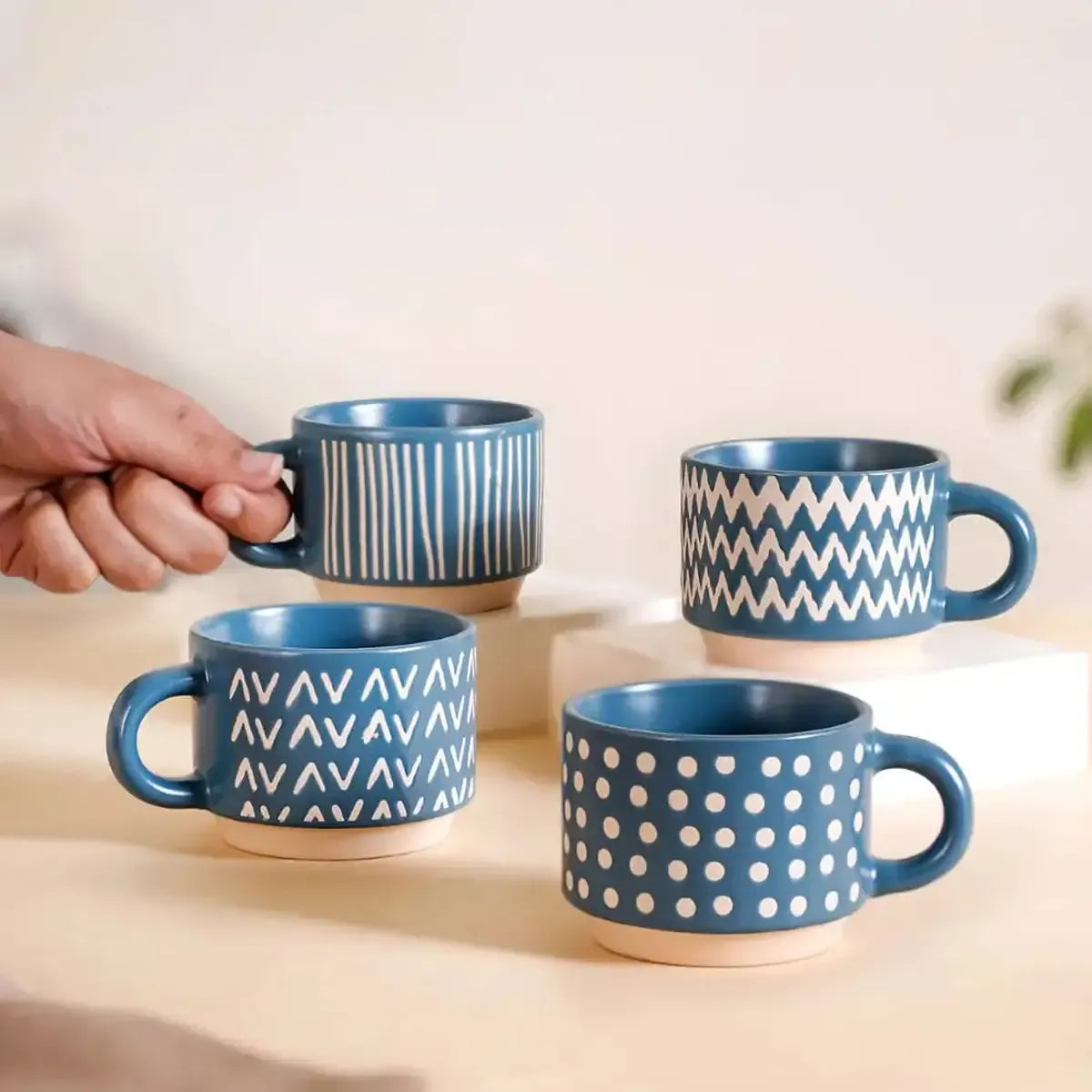 X4 Tazas De Cerámica Para Café Té Color Azul