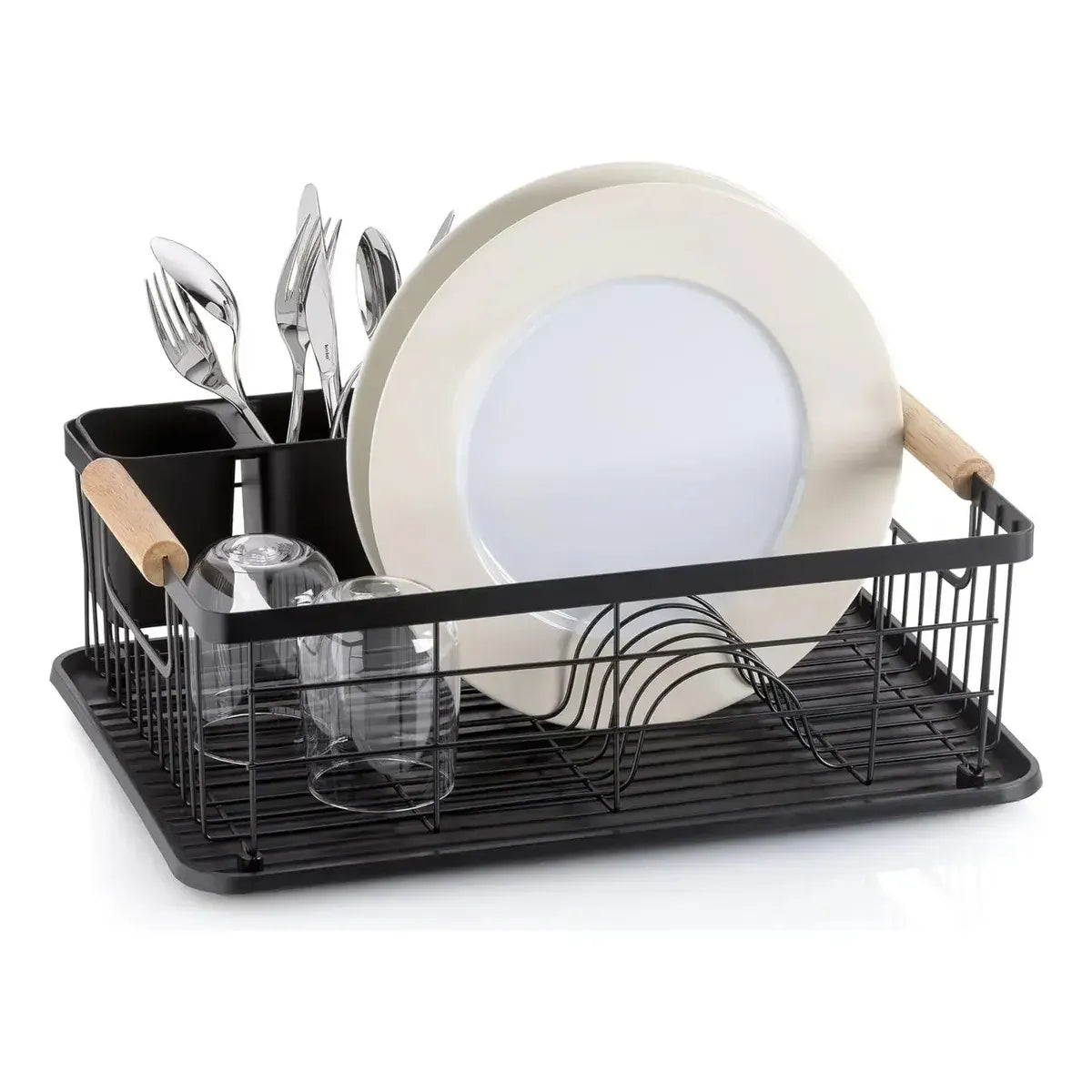 Escurridor Secaplatos Platos Cubiertos Acero Negro Cocina Organizador Vajilla Porta Cubiertos Compacto Resistente Diseño Moderno Levys Bazar Negro