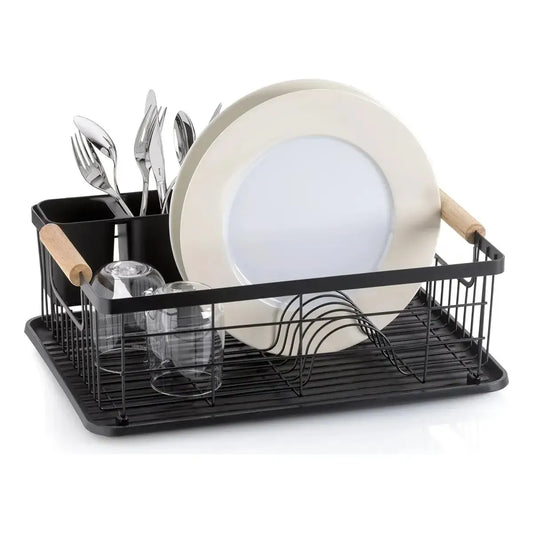 Escurridor Secaplatos Platos Cubiertos Acero Negro Cocina Organizador Vajilla Porta Cubiertos Compacto Resistente Diseño Moderno Levys Bazar Negro