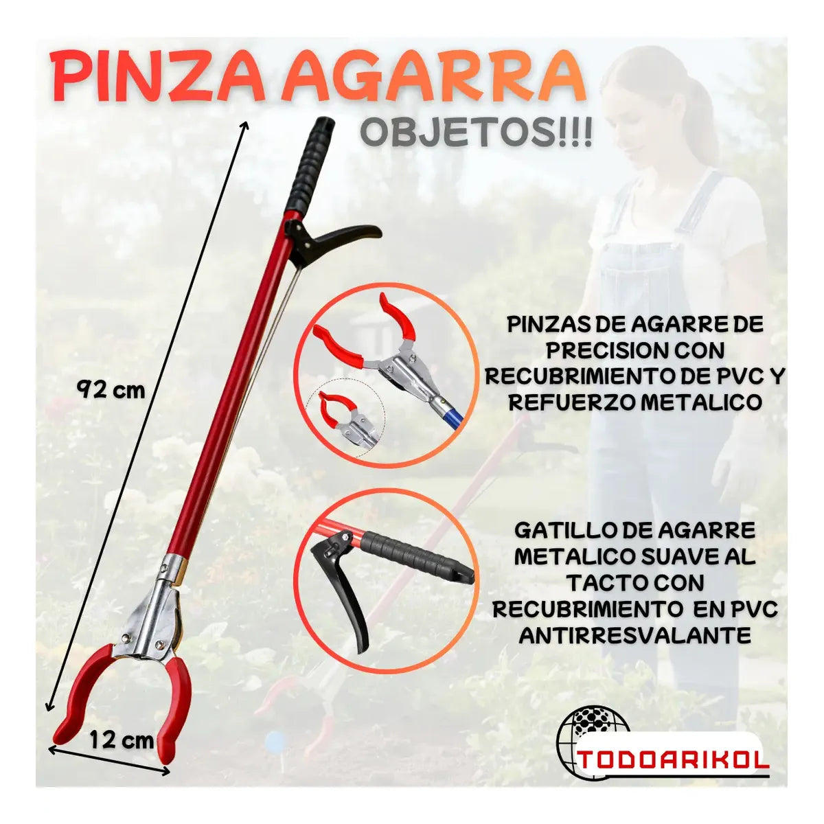 Brazo Pinza Extensible Metalica Agarra Objetos 90 Cm Largo