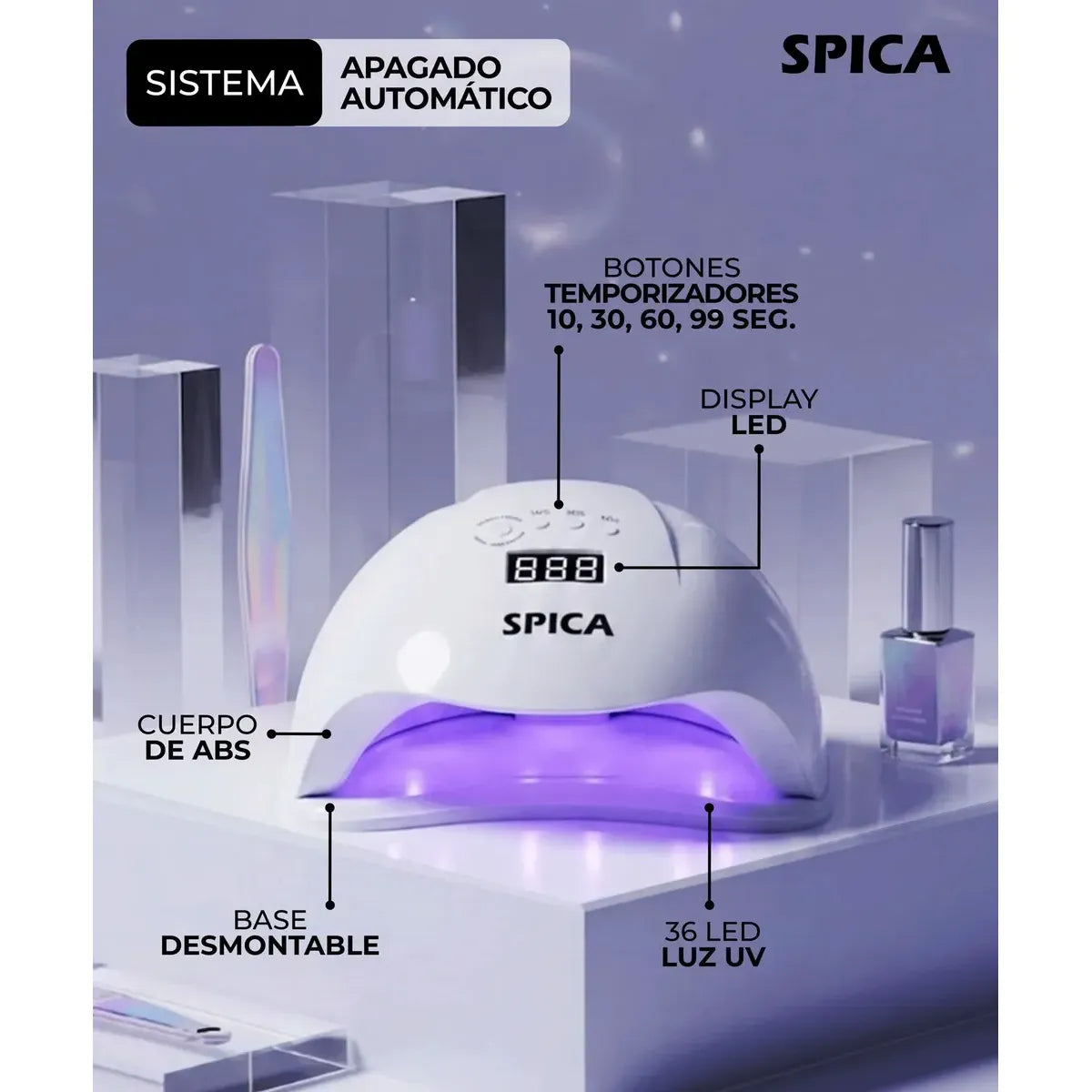 Cabina Led De Uñas 54w Spica Luz Uv Secador Manos Pies Color Blanco