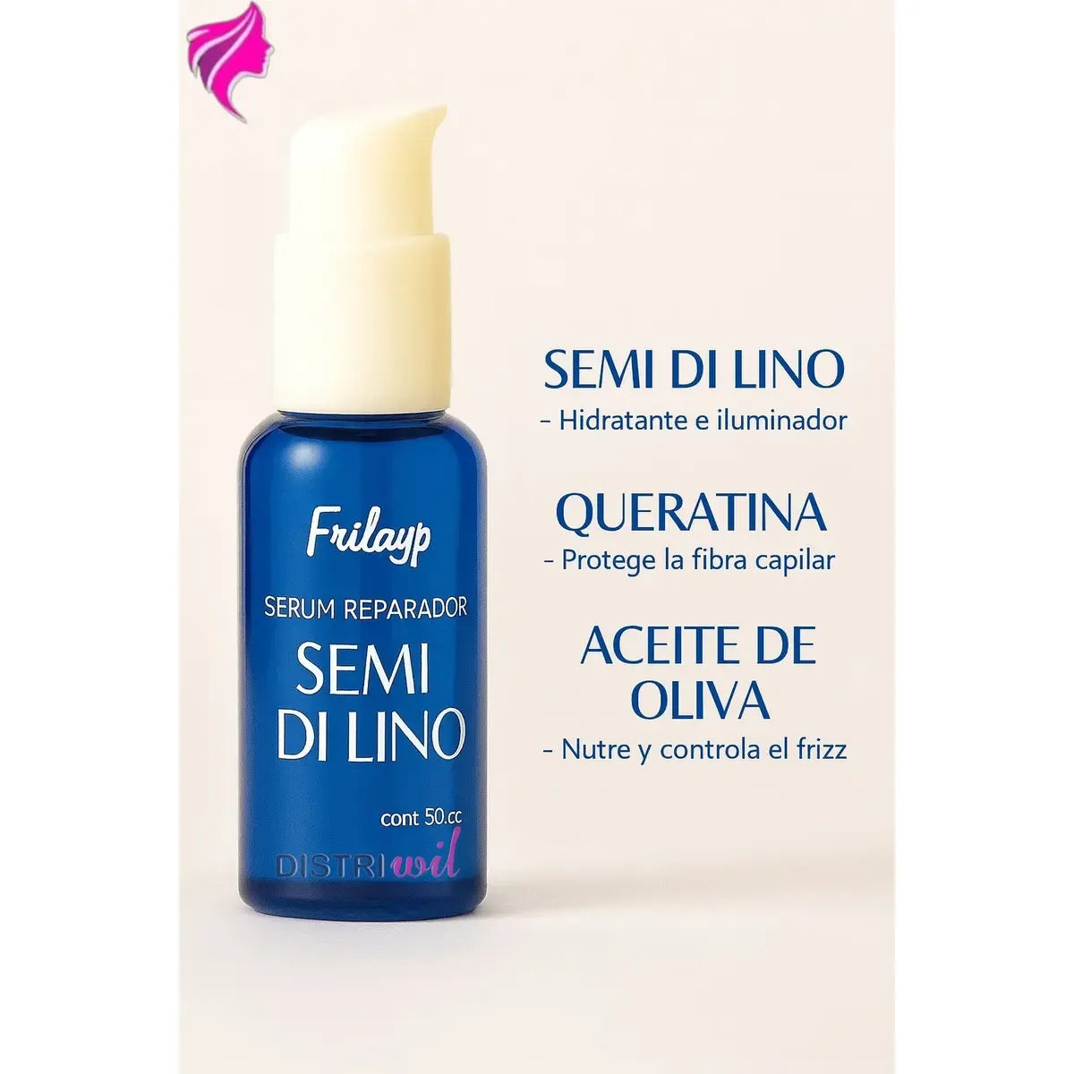 Serum Reparador Semi Di Lino Frilayp X50cc Repara Puntas Reconstruye Fibra Capilar Hidrata Suaviza Nutre Humecta - Ideal Uso Profesional Salon Belleza Peluqueria