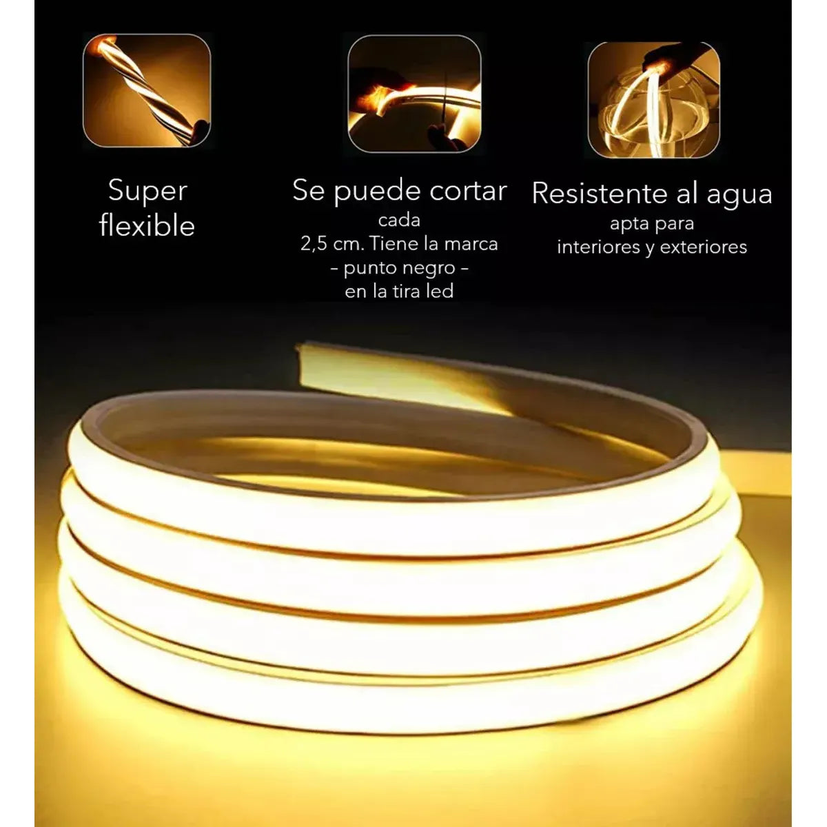 Kit Tira Led Neon Flexible + Fuente 5mts 12v Exterior