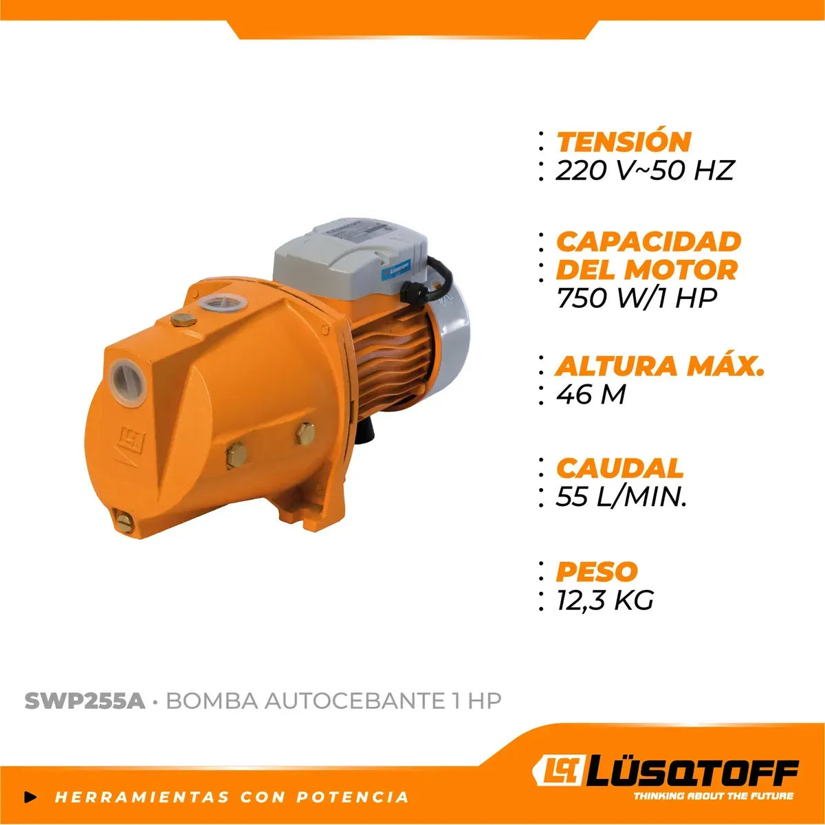 Bomba Autocebante Lusqtoff SWP255A 1 HP 55 l/min 750w
