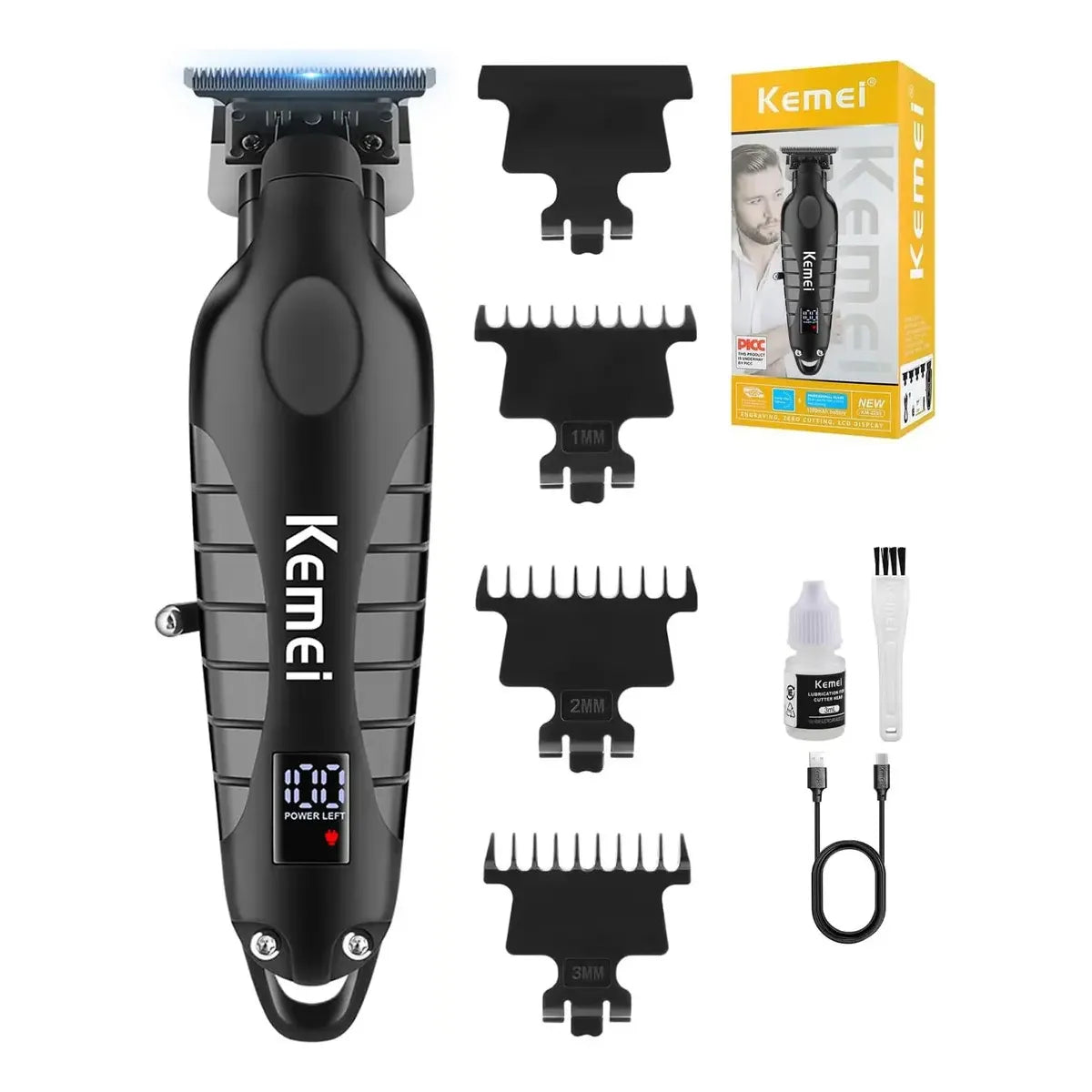 Cortadora de Pelo Inalámbrica Kemei KM 2293 Acero Inoxidable Negro