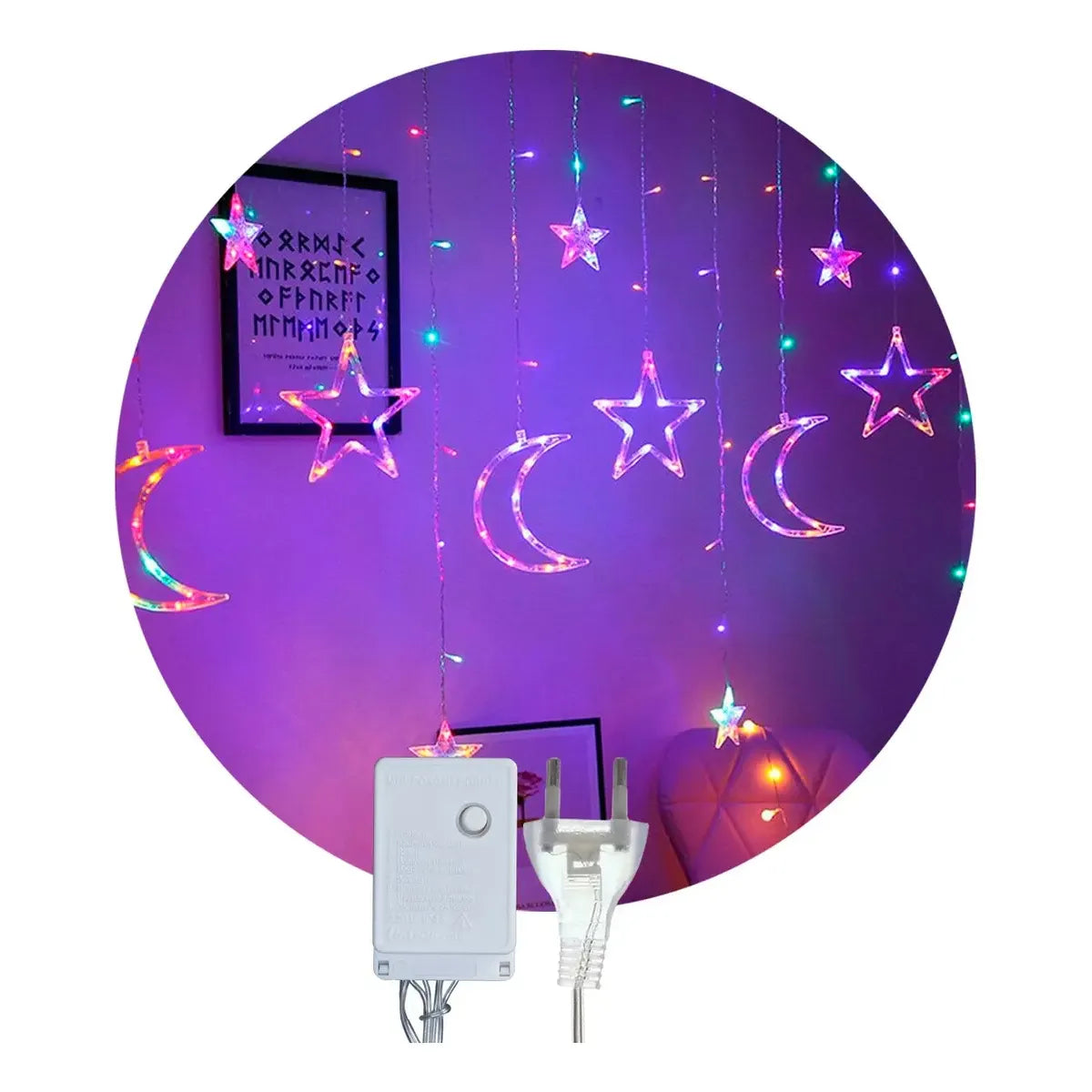Guirnalda Lunas Y Estrellas Luces Led Rgb 8 Efectos 3 Mestros LIBERCAM GUIN-65 Cable Color Transparente