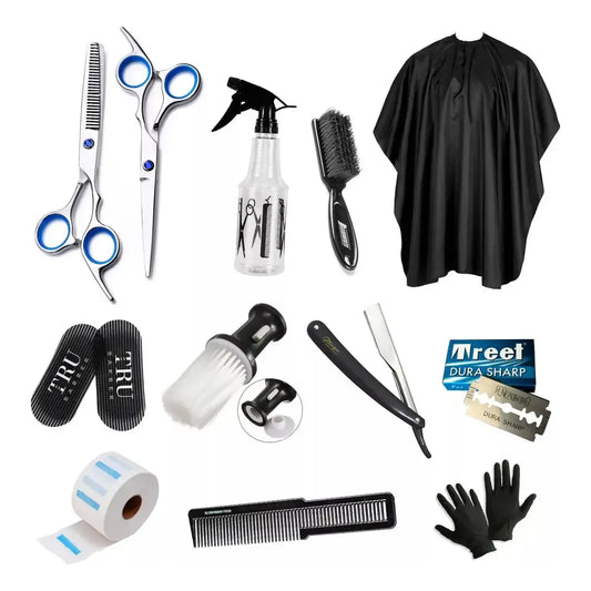 Kit Profesional Barbería Peluquería 12 Piezas Tijeras Navajas 6"