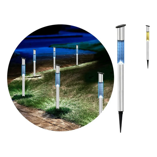 Estaca Carga Solar Para Jardin Exterior Luz Blanco Frio Libercam Eds-82 Decoracion Color Plateado