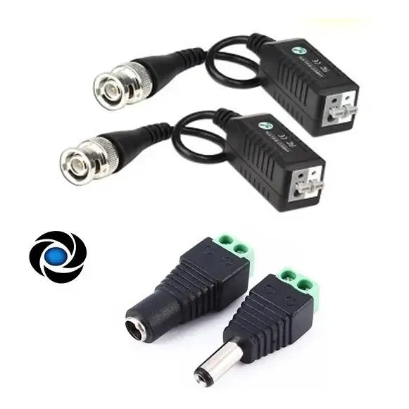 Pack Balun Conector + Plug Dc Macho Hembra Utp Cctv Camara Seguridad Dvr