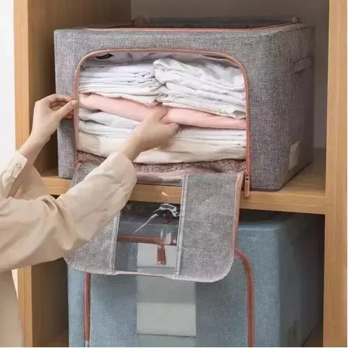 Canasto Organizador Tela 66lt Ropa Cama Con Visor