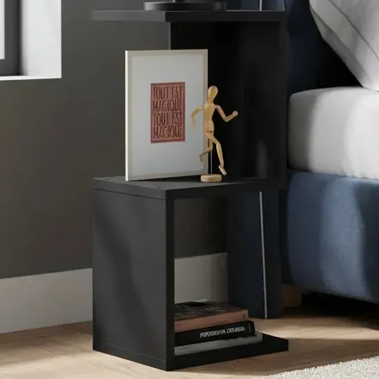 Mesa De Luz 3 Estantes Sajo Para Dormitorio Moderna Color Negro