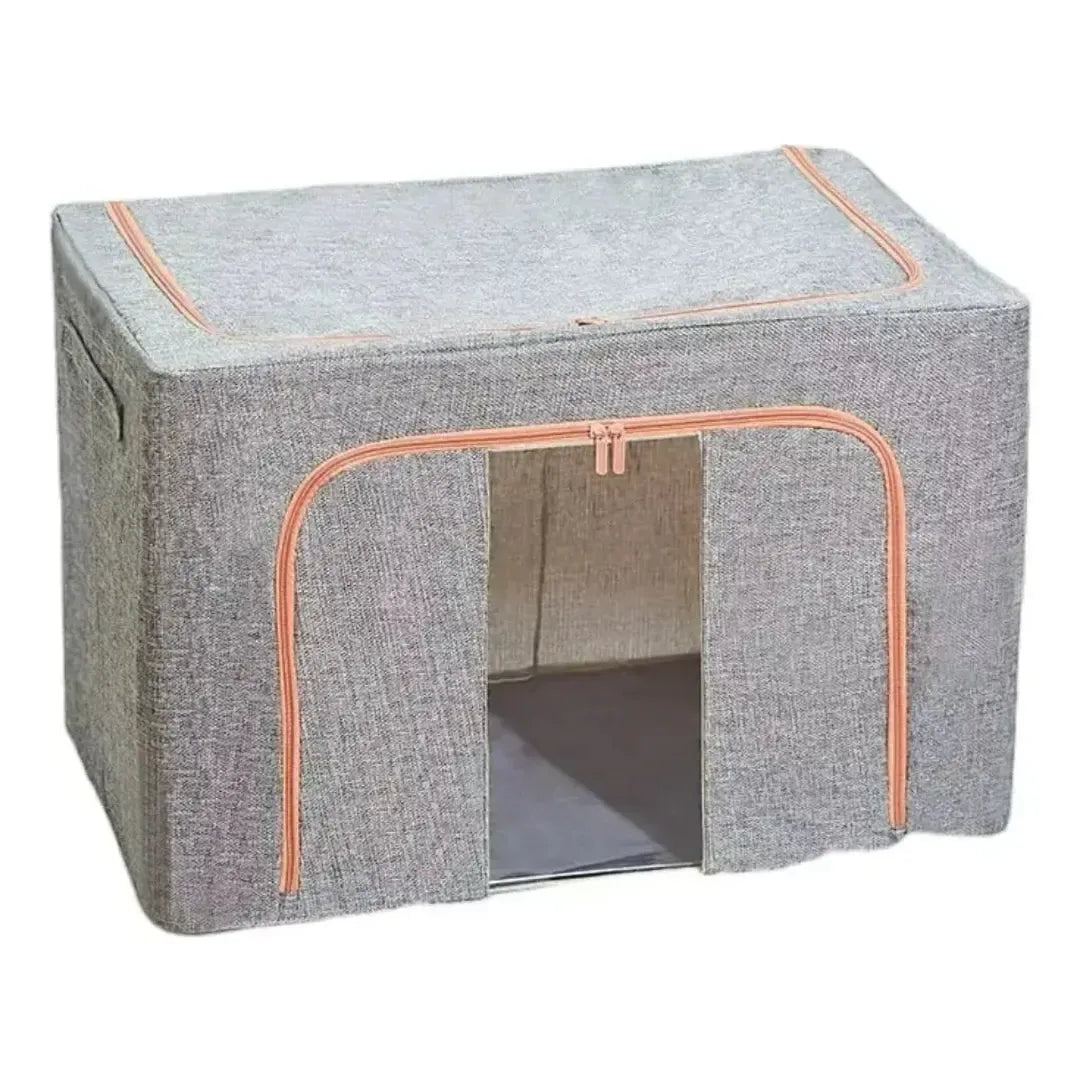 Canasto Organizador Tela 66lt Ropa Cama Con Visor
