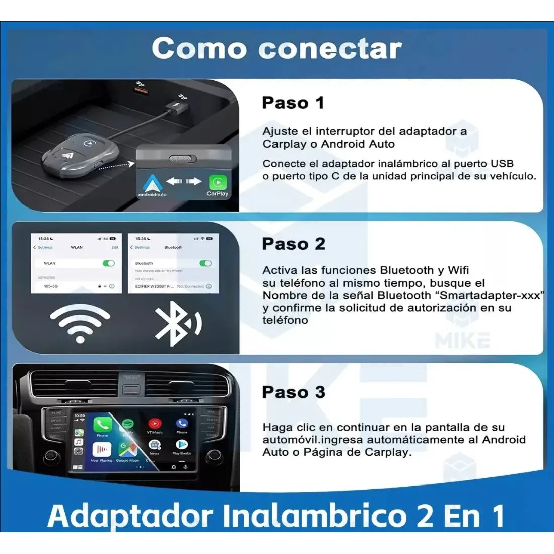 Adaptador Inalámbrico Carplay Android Auto 2 En 1 Switch