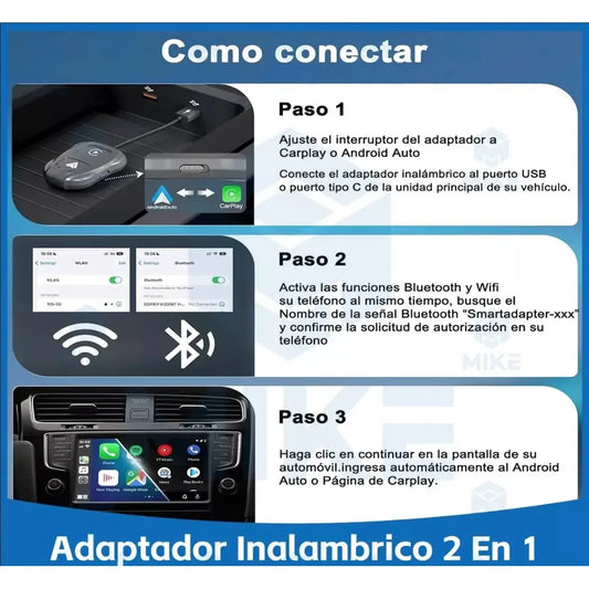 Adaptador Inalámbrico Carplay Android Auto 2 En 1 Switch