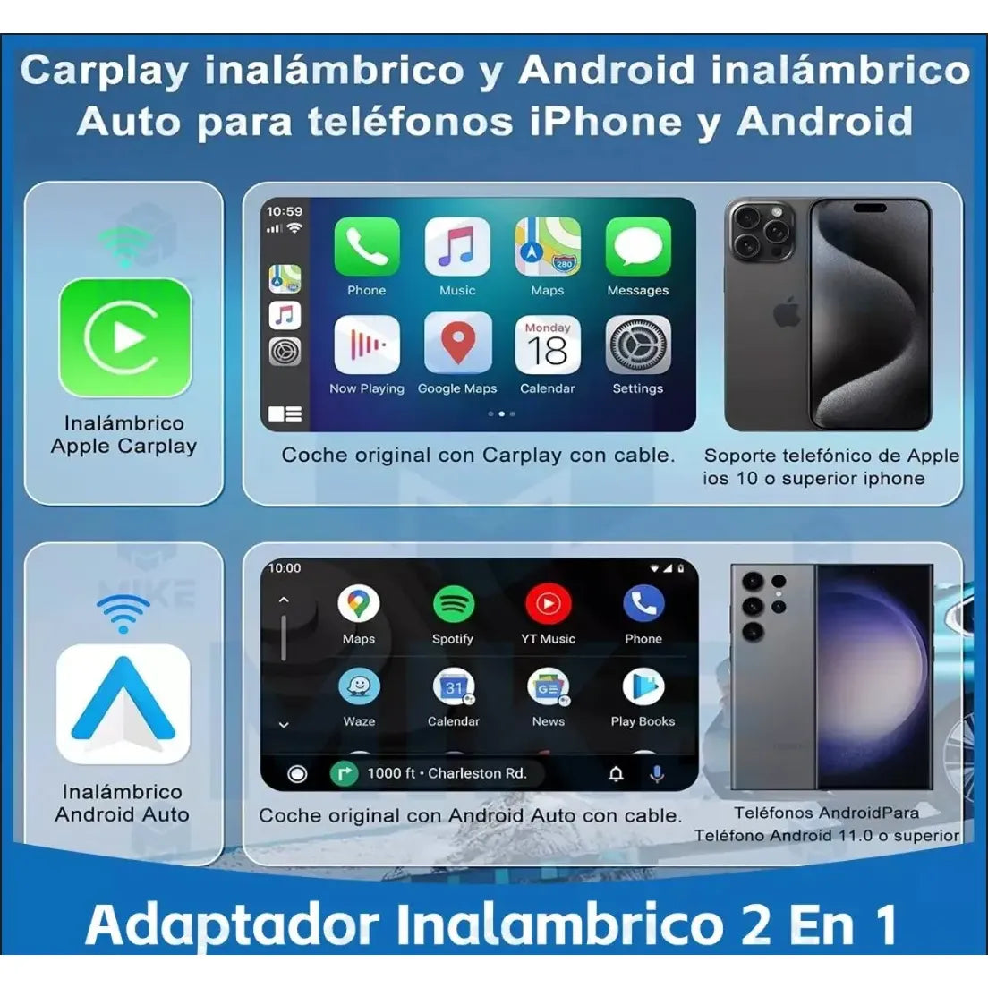 Adaptador Inalámbrico Carplay Android Auto 2 En 1 Switch