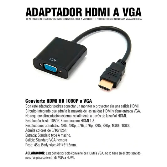 Cable Adaptador Elemax HDMI A VGA Negro 1080p 60Hz Xbox Series S
