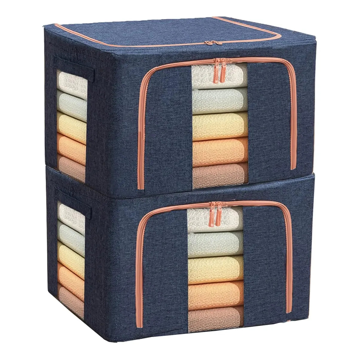 Canasto Organizador Tela 66lt Ropa Cama Con Visor