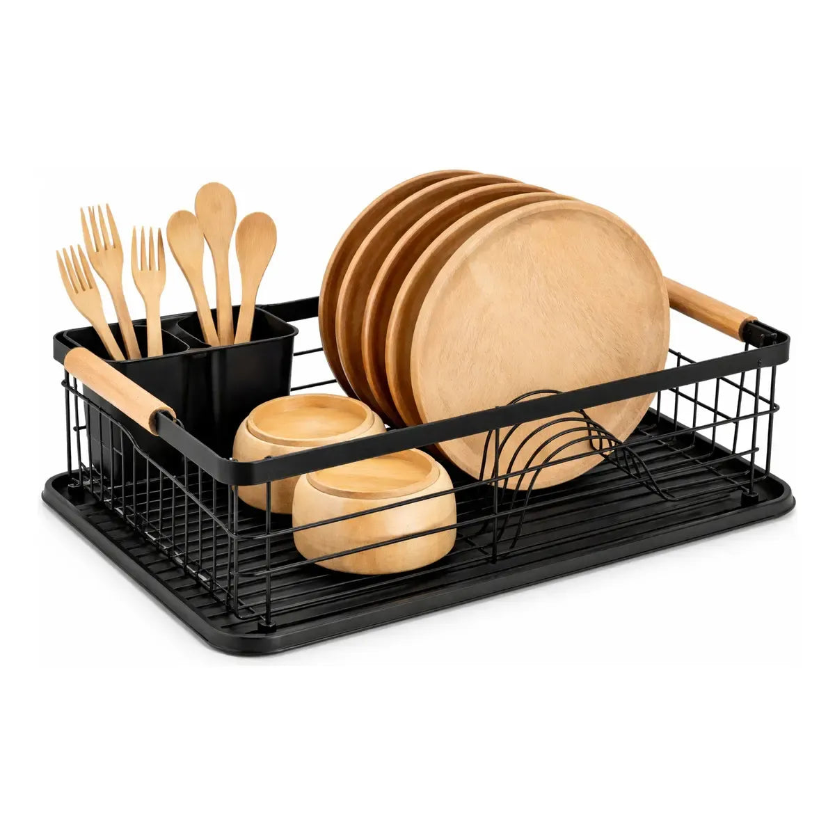 Escurridor Secaplatos Platos Cubiertos Acero Negro Cocina Organizador Vajilla Porta Cubiertos Compacto Resistente Diseño Moderno Levys Bazar Negro