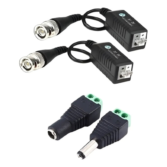 Pack Balun Conector + Plug Dc Macho Hembra Utp Cctv Camara Seguridad Dvr