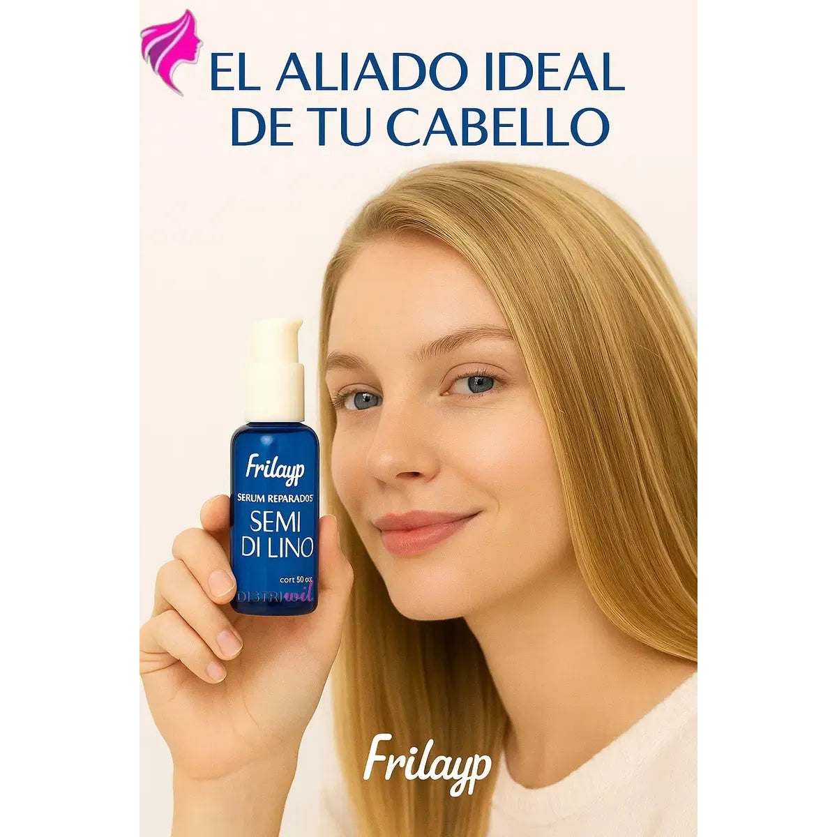 Serum Reparador Semi Di Lino Frilayp X50cc Repara Puntas Reconstruye Fibra Capilar Hidrata Suaviza Nutre Humecta - Ideal Uso Profesional Salon Belleza Peluqueria