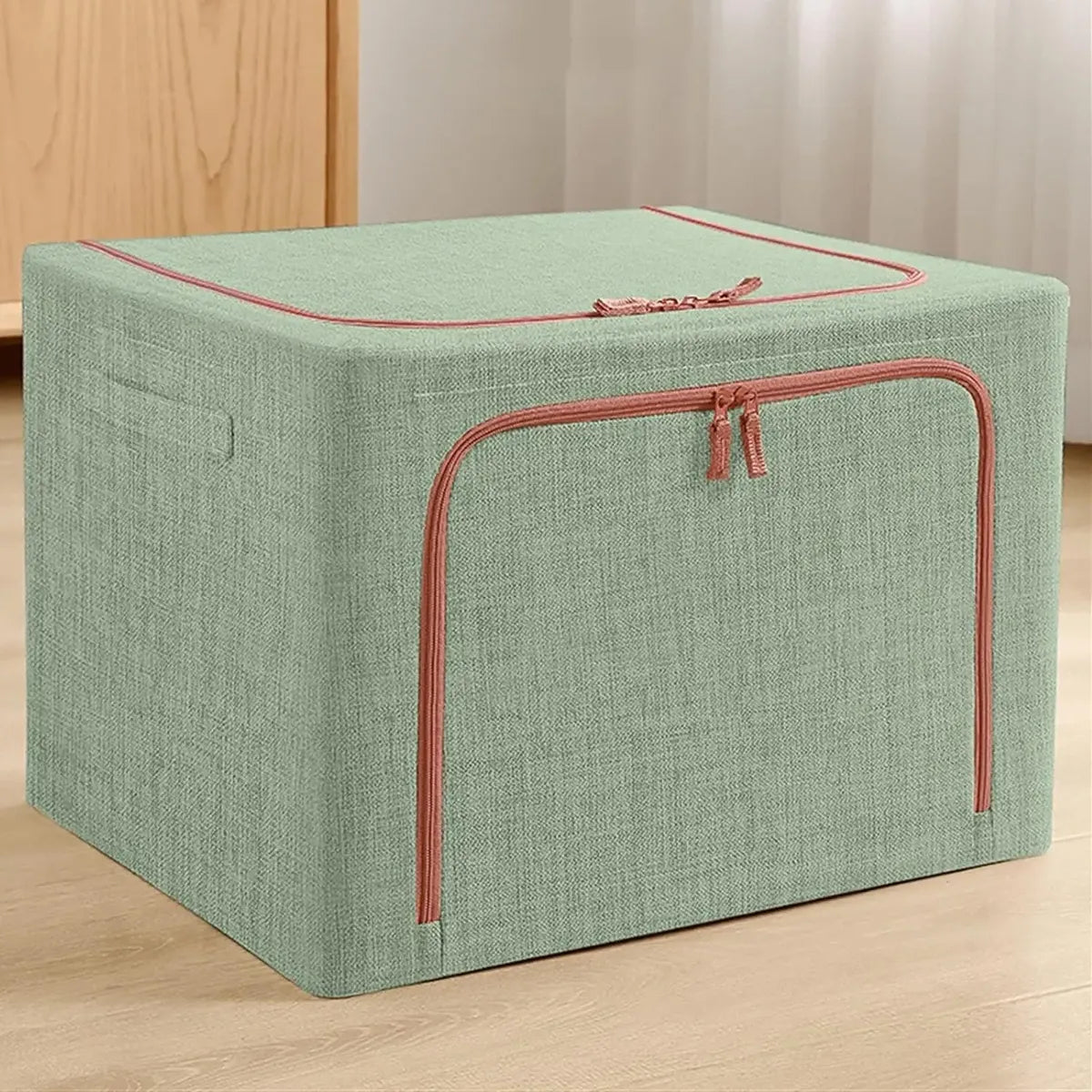 Canasto Organizador Tela 66lt Ropa Cama Con Visor