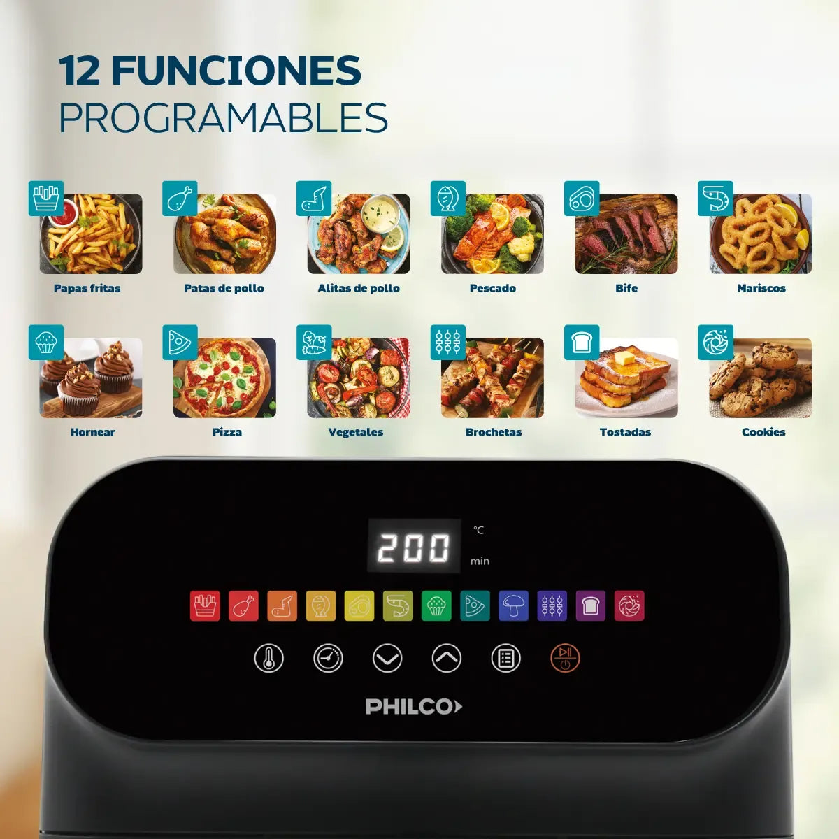 Freidora De Aire Philco Fr256ph 1700w 6 L 12 Programas De Cocción Negro