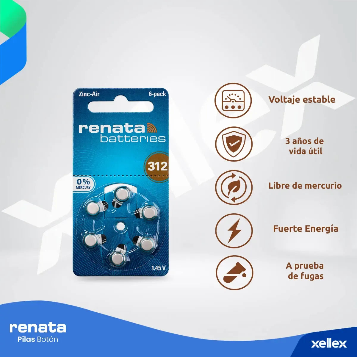 Pilas Audifono 312 Renata Pr41 Marrón Blister X 6 Unidades