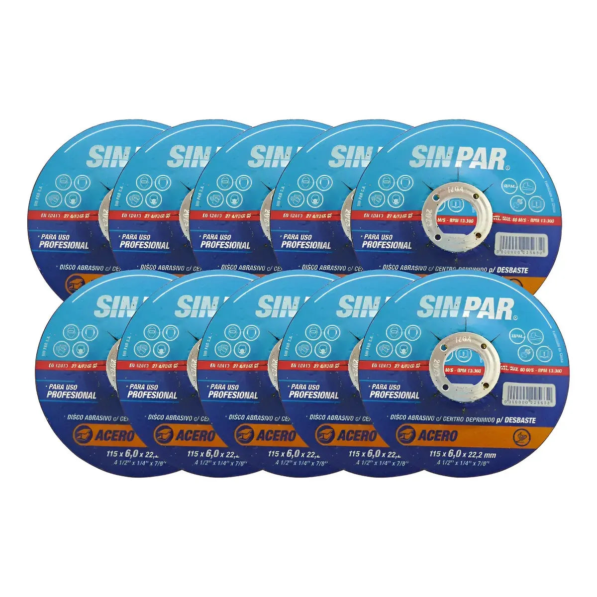 Disco Desbaste Metal Sin Par 115x6mm 22.2mm 10 Uds Amoladora Acero