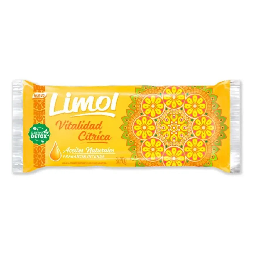 Jabón de Tocador Limol Vitalidad Cítrica 3x90g Aceites Naturales