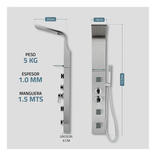 Columna de Ducha Escocesa Femmto Praga con Hidromasaje y 3 Jets Plateado